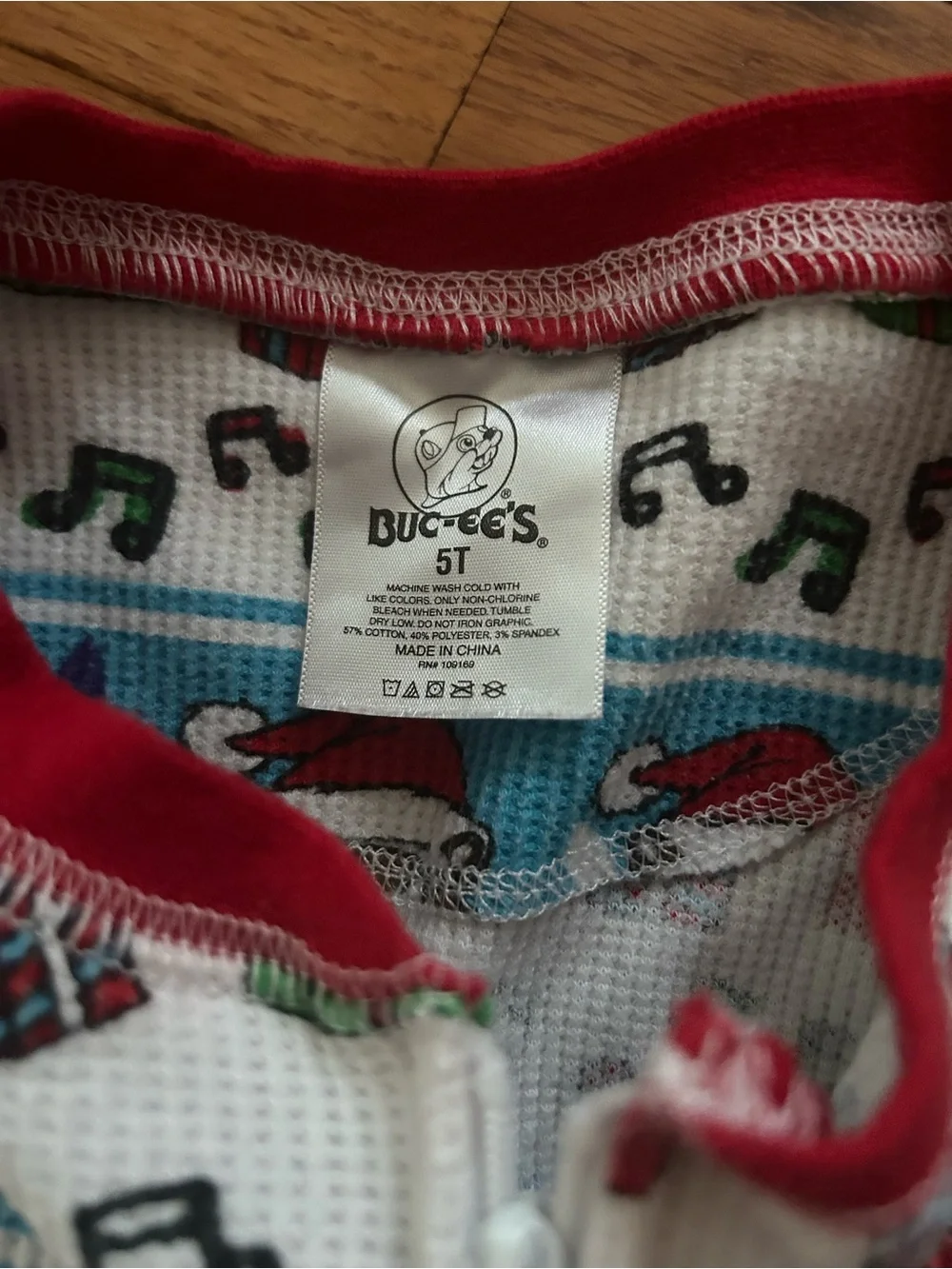 Buc-ee's Christmas Waffle Knit Pajama Onesie Faux Butt Flap Kids Size 5T